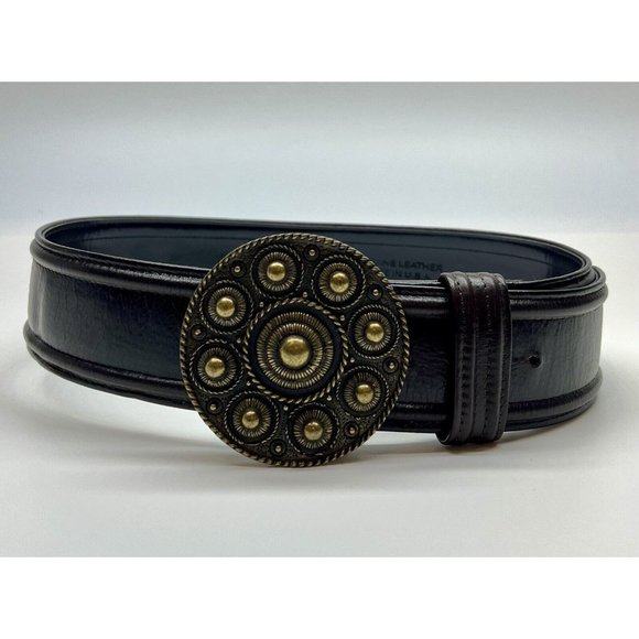 Per Se Brown Leather Belt Brass Buckle 516395 "XS" Vintage 90's - Picture 10 of 14